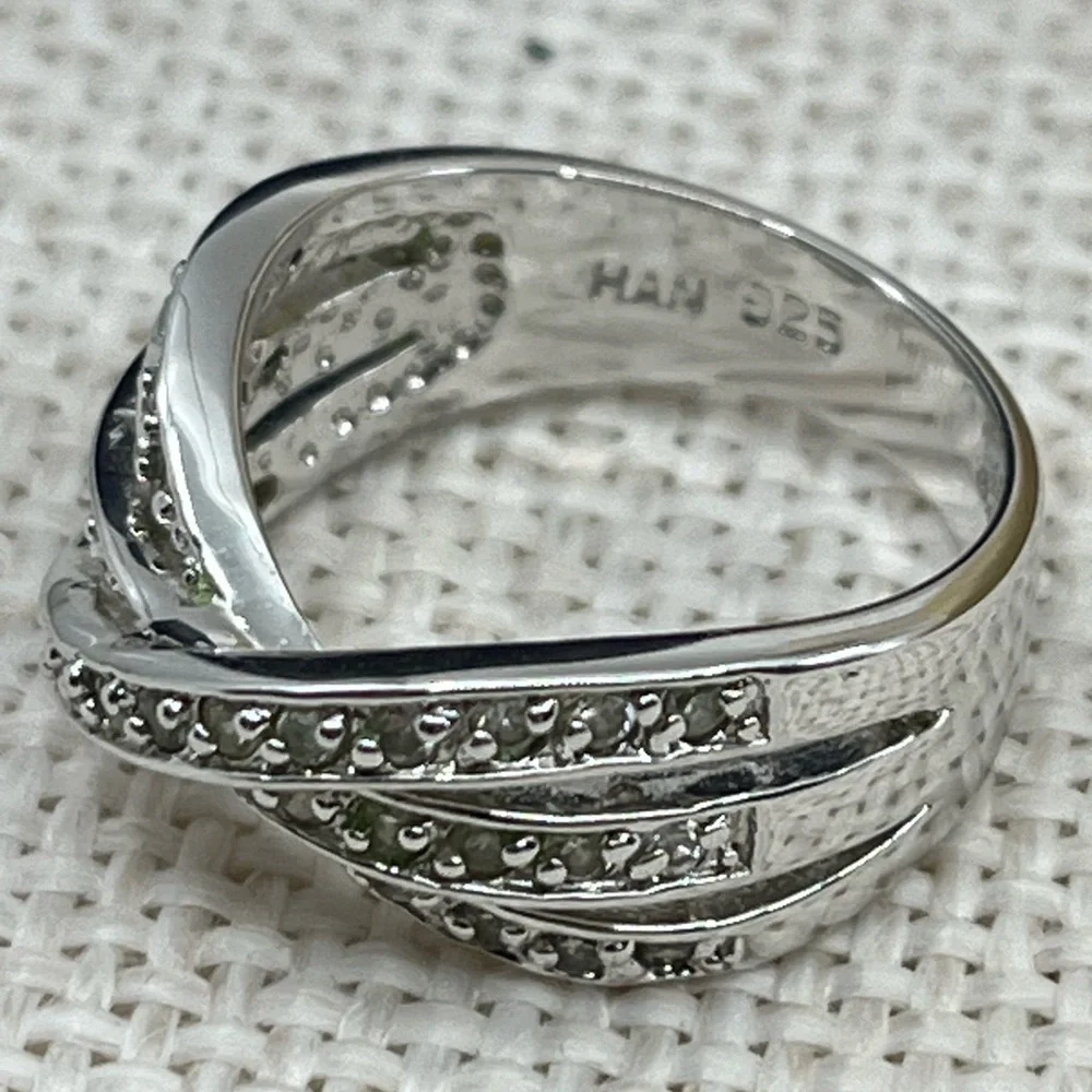 Vintage HAN 925 Sterling Silver Criss-Cross CZ Band Ring – Size 6.75 - Picture 7 of 17